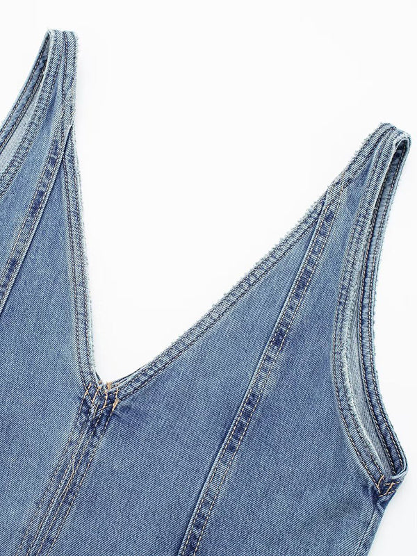 Split-Joint Sleeveless V-Neck Midi Dresses