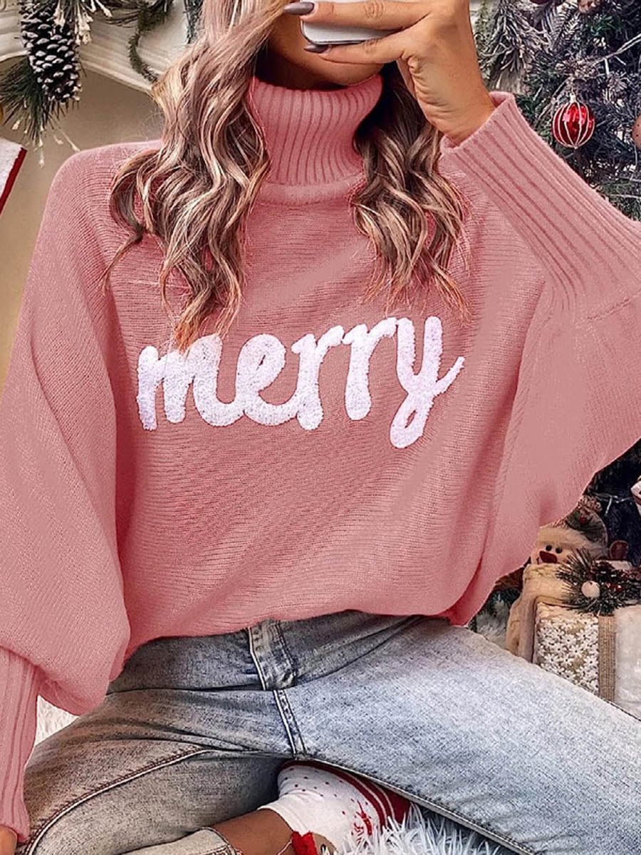Contrast Color Printed Split-Joint Long Sleeves Loose High Neck Sweater Tops