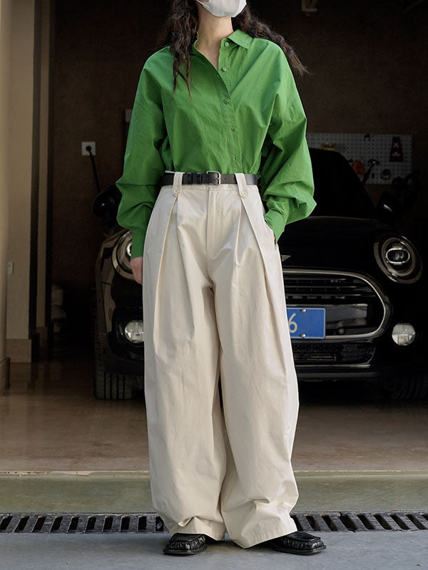 Pleated Solid Color High Waisted Wide Leg Trousers Casual Pants Bottoms