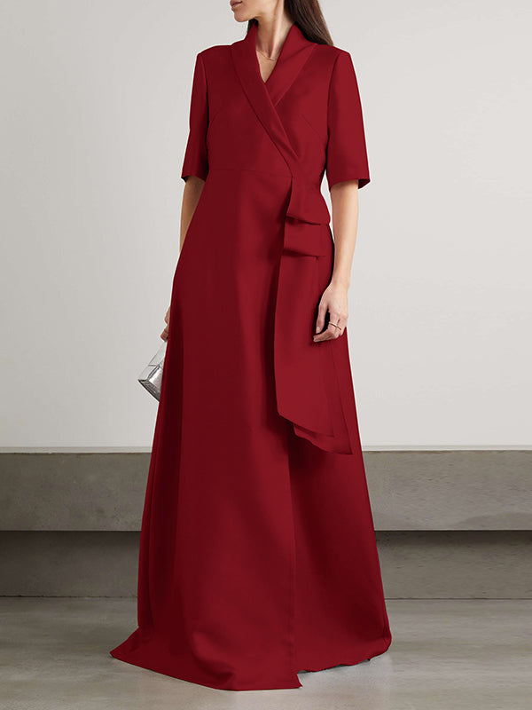 Loose Solid Color Split-Joint V-Neck Maxi Evening Dresses