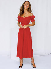 13 Colors Puff Sleeves Solid Color Cold Shoulder Wide Leg Jumpsuits