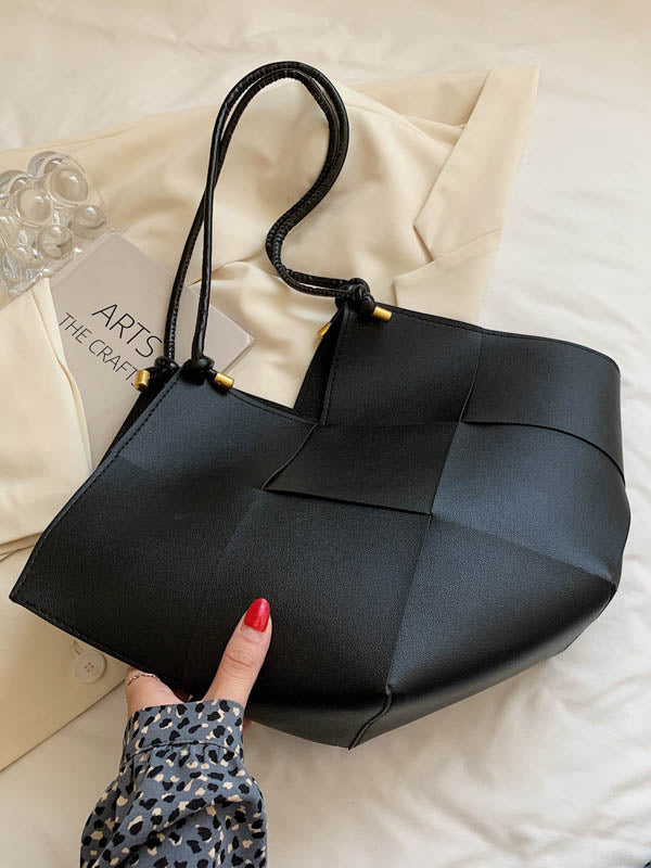 Geometric Solid Color Split-Joint Woven Handbags Bags