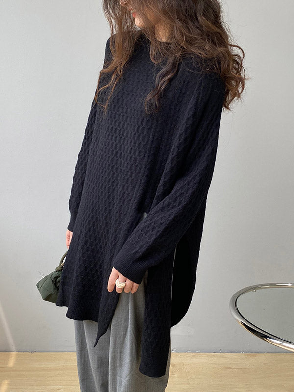 Original Irregular 5 Colors Split-Side Round-Neck Long Sleeves Sweater Top