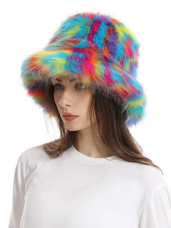 Adjustable Contrast Color Keep Warm Velvet Bucket Hat