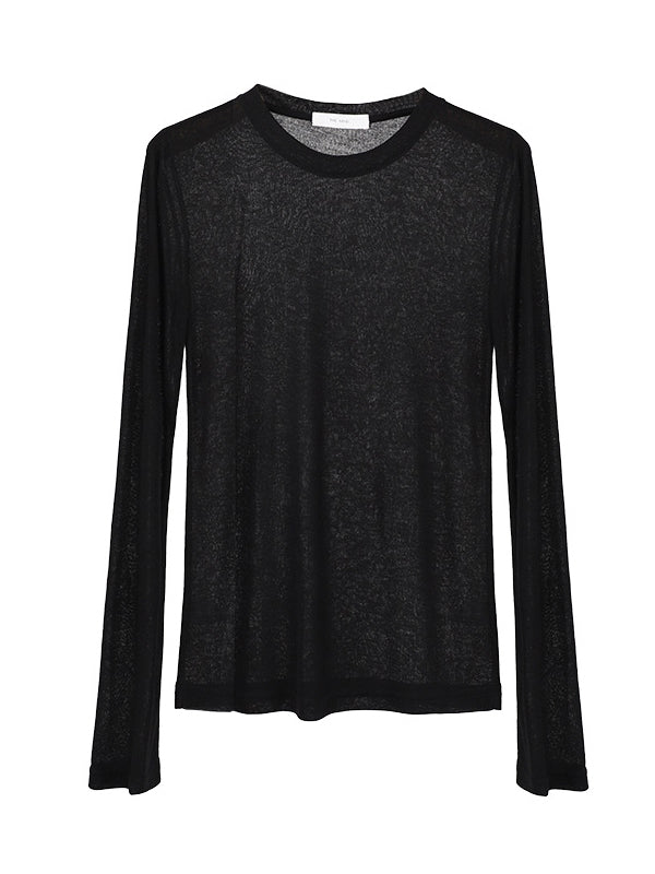 See-Through Solid Color Long Sleeves Skinny Round-Neck T-Shirts