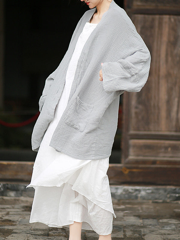 Pleated Solid Color Split-Joint Batwing Sleeves Loose Cover-Ups Tops