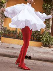 Buttoned Solid Color Loose Over Size High Neck Blouses&Shirts Tops