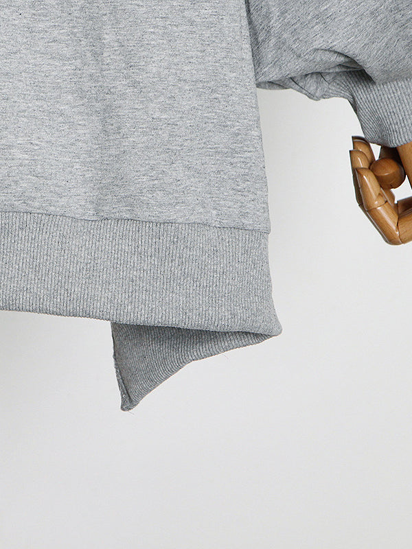 Casual Simple Puff Sleeves Solid Color Round-Neck Sweatshirt Top