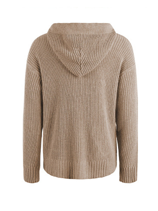 Casual Long Sleeves Hooded Solid Color Cardigan Tops