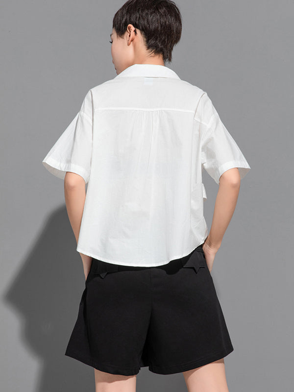 Stylish BF Asymmetric Lapel Blouse