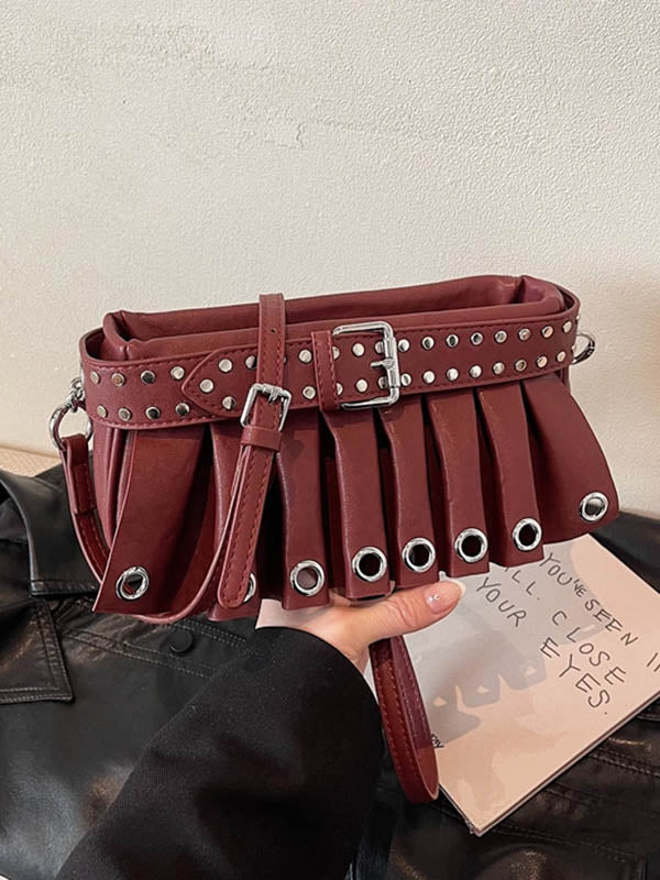 Geometric Pleated Zipper Shoulder Bags Handbags