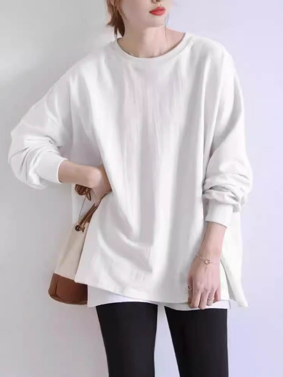 Solid Color Long Sleeves Loose Sweatshirt Tops