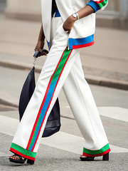 Contrast Color Pockets Striped Column Trousers Casual Pants Bottoms