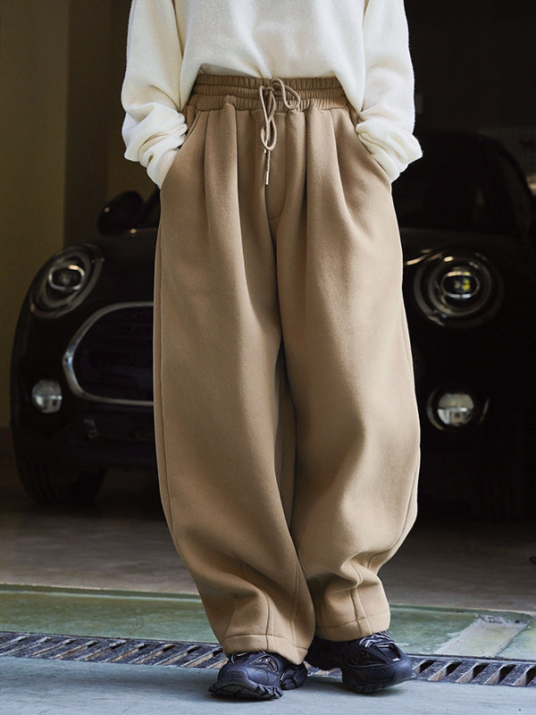 Casual Loose Wide Leg Drawstring Solid Color Pants