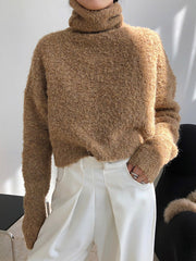Stylish Solid High-Neck Wool-Blend Sweater