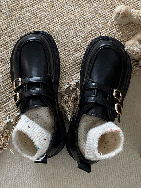 Belt Buckle Round-Toe Split-Joint Platform Shoes Mary Janes