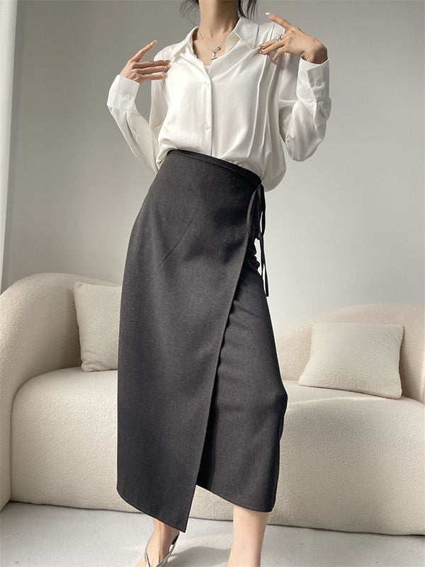 Pleated Split-Joint Long Sleeves Loose Lapel Blouses&Shirts Tops