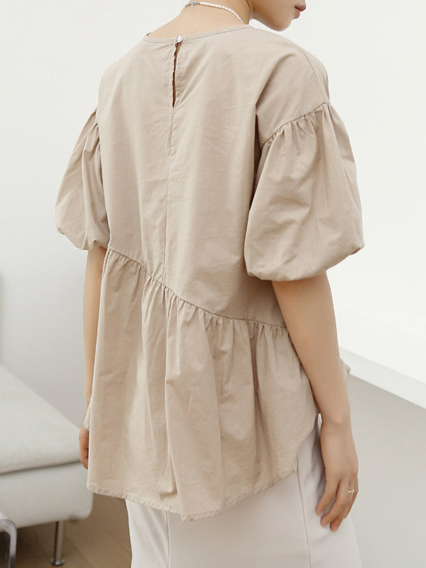 Solid Color Half Sleeves Loose Round-Neck T-Shirts Tops
