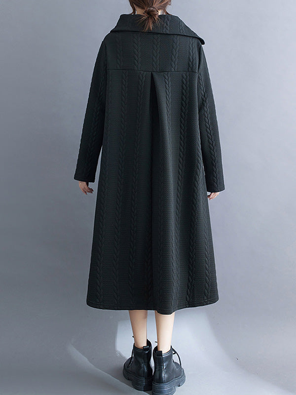 Asymmetric Solid Color Zipper A-Line Long Sleeves Asymmetric Collar Midi Dresses