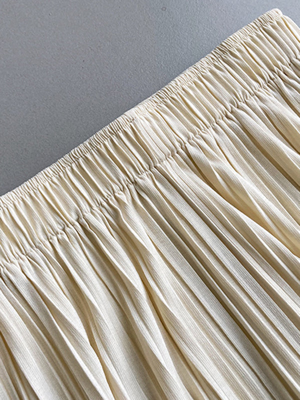 Pleated Solid Color Wide Leg Pants Bottoms