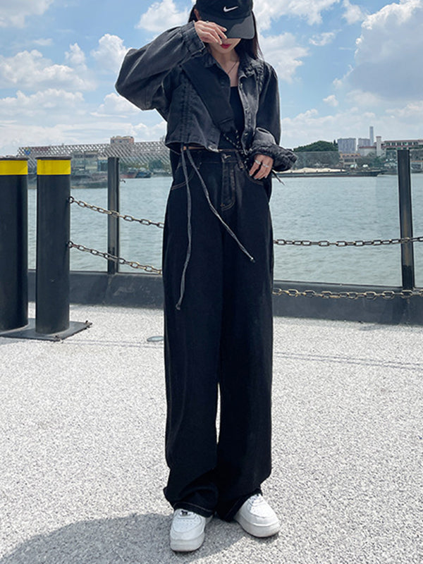 Casual High Waisted Solid Color Wide Leg Pants
