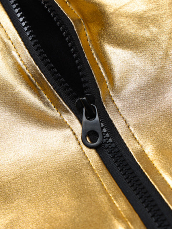 Contrast Color Elasticity Split-Joint Loose Puff Sleeves Round-Neck Outerwear