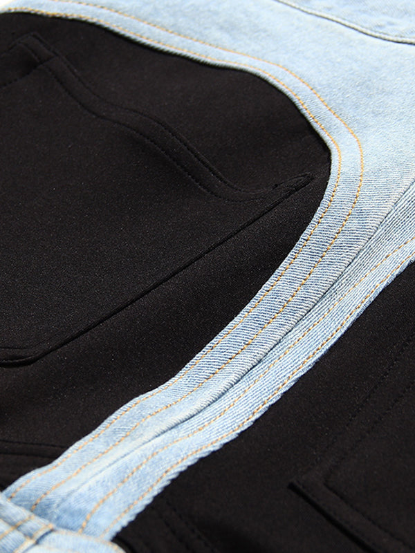 Original Stylish Contrast Color Split-Joint Jean Pants