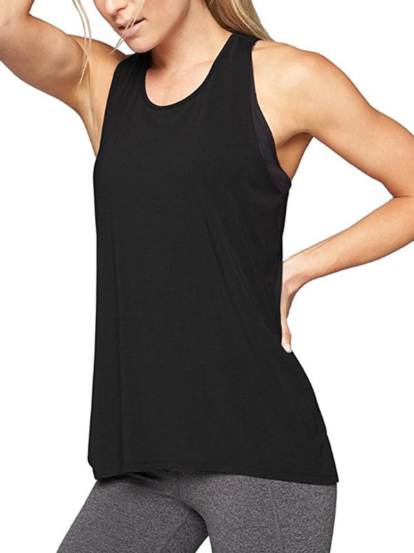 Sports Solid Color Yoga Wear Round-Neck Vest