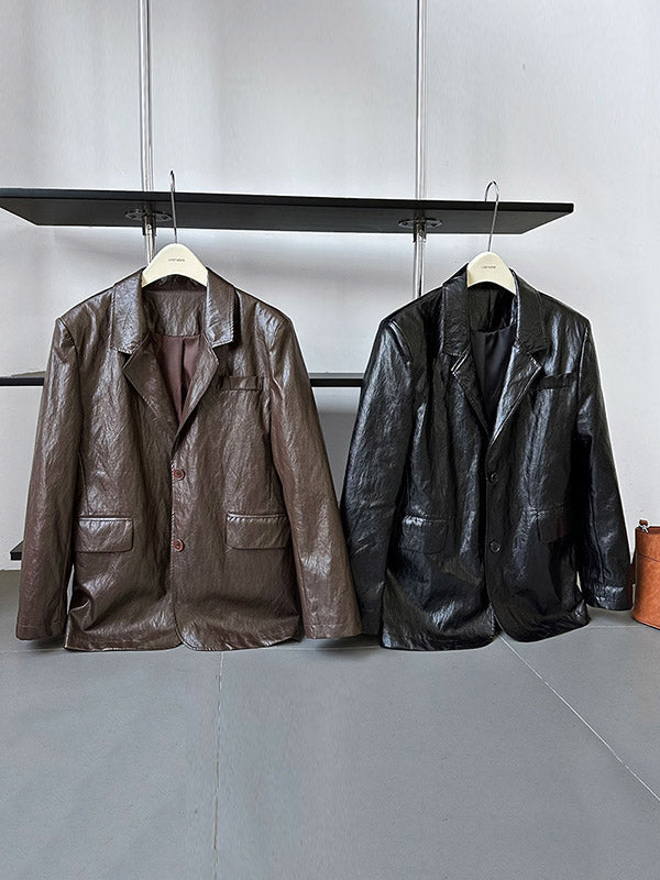 Buttoned Pockets Solid Color Long Sleeves Loose Notched Collar Outerwear