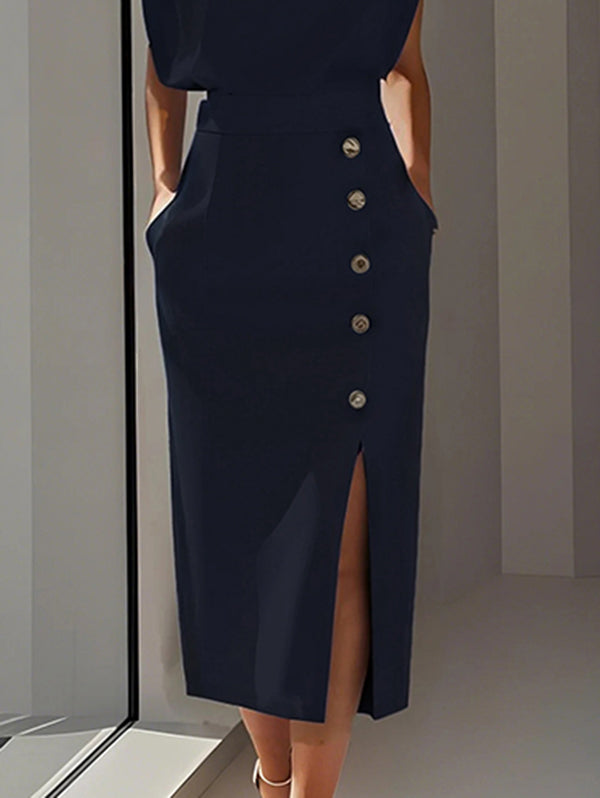 High Waisted Loose Split-Front Split-Joint Skirts