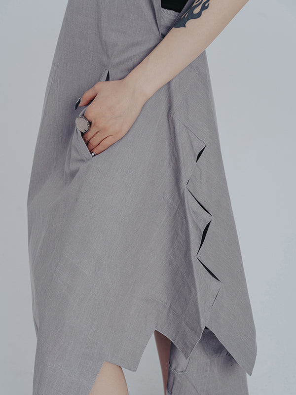 Casual Loose Sleeveless Irregular Gray Maxi Dress