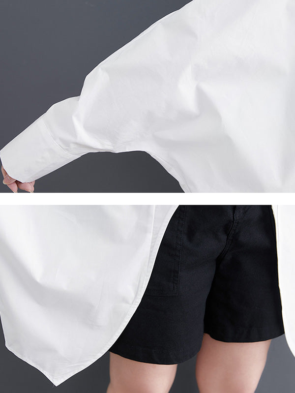Casual Long Sleeves Irregularity Buttoned Solid Color Lapel Collar Blouses&Shirts Tops