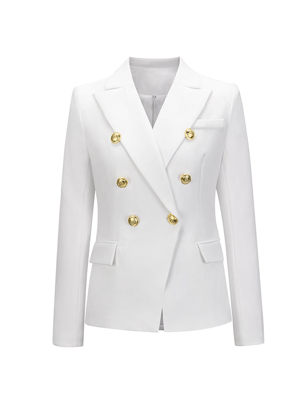 Buttoned Long Sleeves Notched Collar Outerwear Blazer