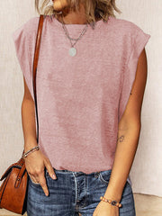 Solid Color Split-Joint Loose Sleeveless Round-Neck Vest Top