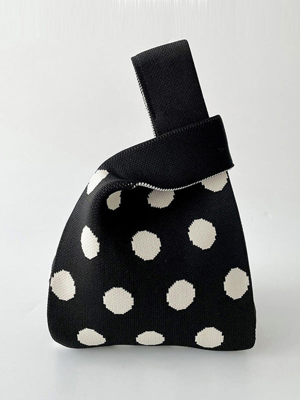 Contrast Color Polka-Dot Split-Joint Woven Handbags Bags