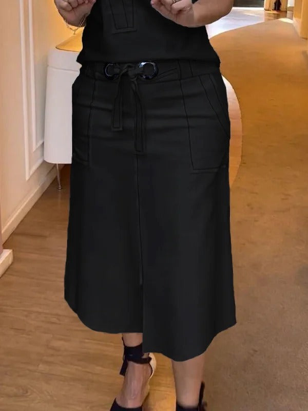 Split-front Split-Joint Tied Waist High Waisted Loose Skirts