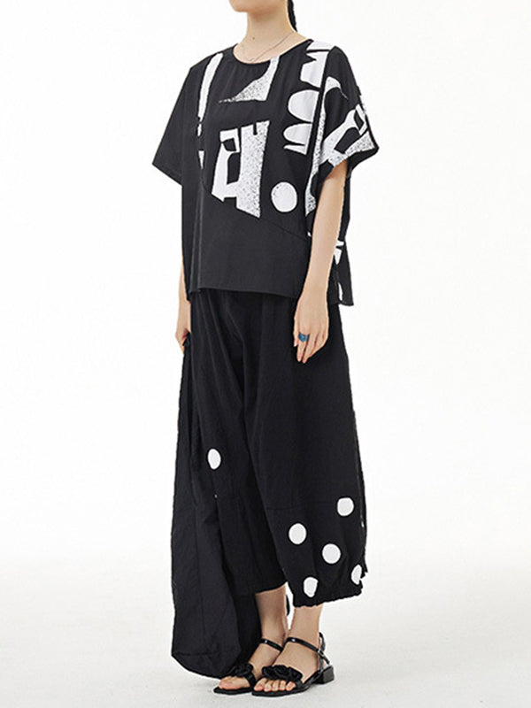 Printed Loose Short Sleeves Round-neck T-Shirts Tops