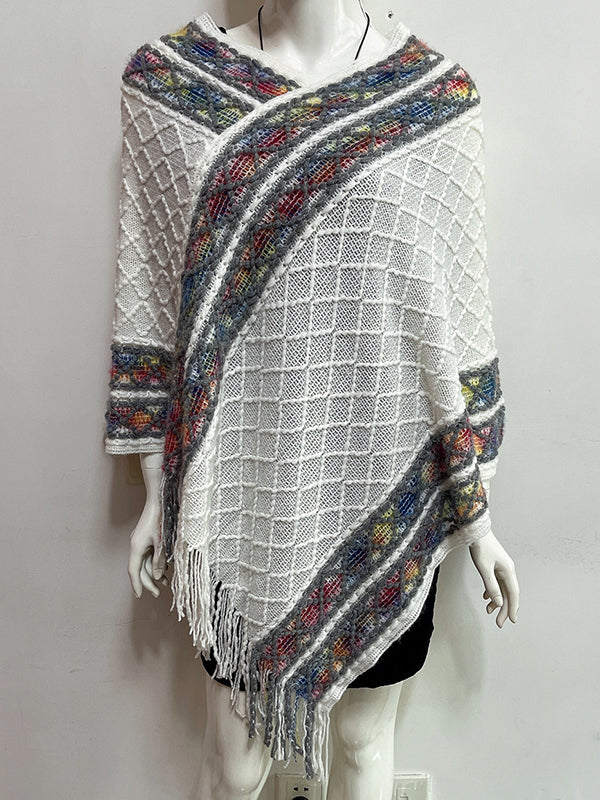 Asymmetric Tasseled Loose V-Neck Shawl&Cloak Cape