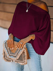 Simple Loose 3 Colors Solid Color Puff Sleeves T-Shirt
