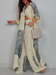 High Waisted Wide Leg Drawstring Elasticity Floral Printed Split-Joint Pants Trousers