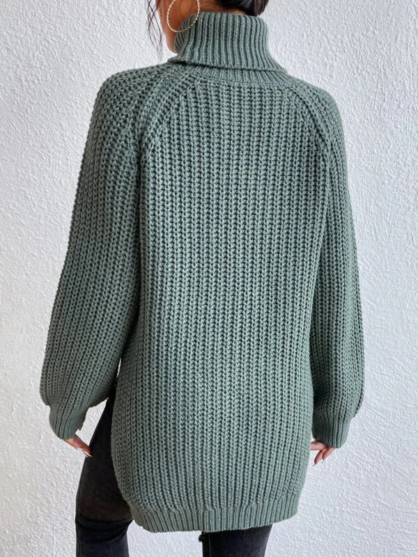 Solid Color Split-side Long Sleeves Loose High Neck Sweater Tops Pullovers