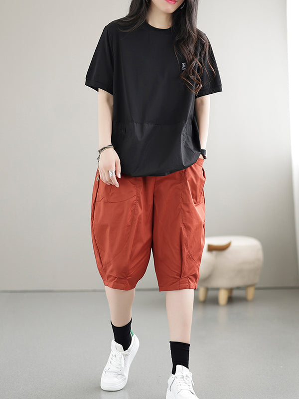 Split-Joint Loose Short Sleeves Round-Neck T-Shirts Tops