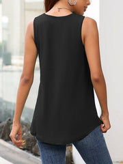 Pleated Solid Color Split-Joint Loose Sleeveless Vest Top