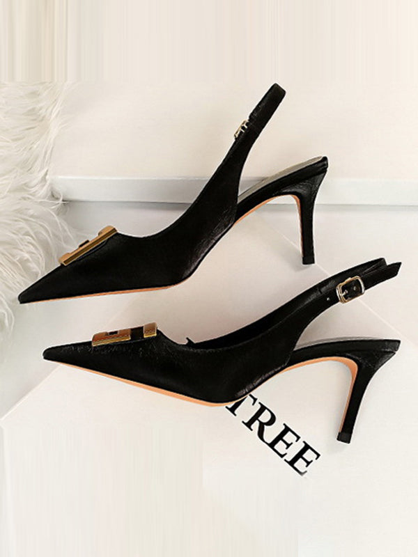 Belt Buckle Pointed-Toe Sling Shoes Pumps