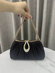 Chains Lock Pleated Rhine Stones Shiny Evening Bags & Clutches Crossbody Bags