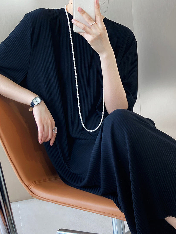 Original Casual Pleated Solid Color Midi Dress