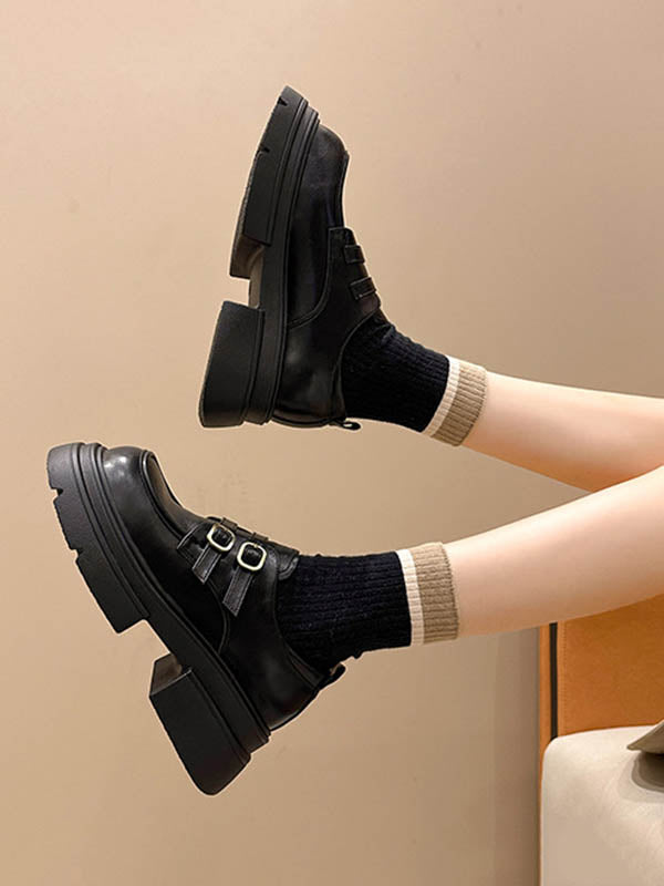 Belt Buckle Round-Toe Split-Joint Platform Shoes Mary Janes