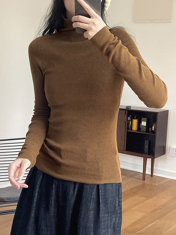Solid Color Long Sleeves Skinny High-Neck Sweater Tops Pullovers
