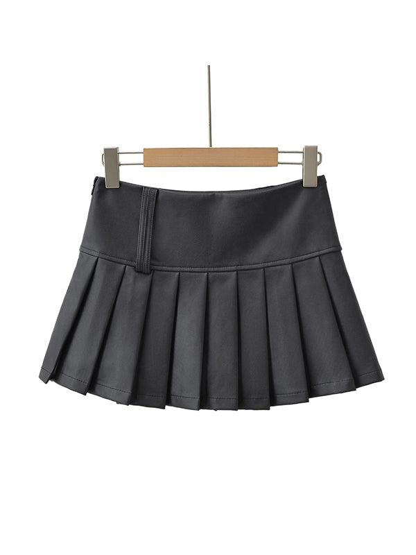 Pleated Solid Color A-Line High Waisted Skirts Bottoms