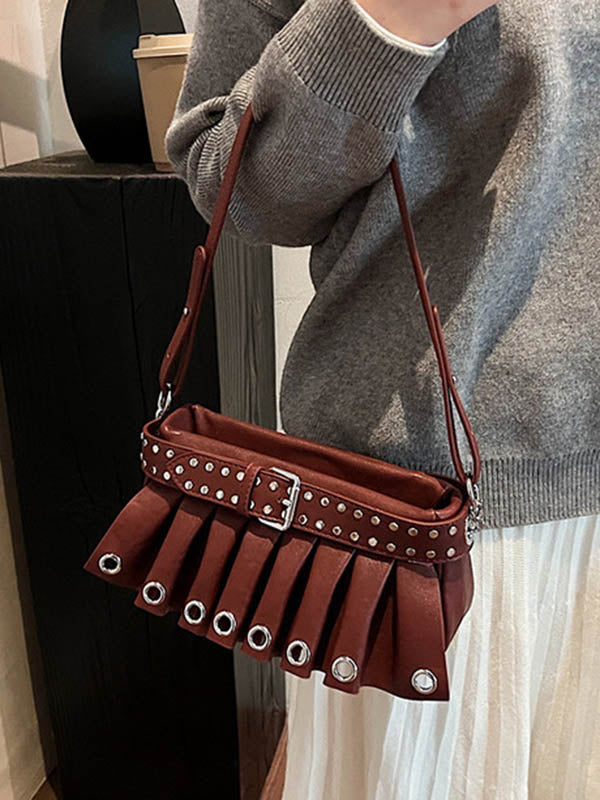 Geometric Pleated Zipper Shoulder Bags Handbags